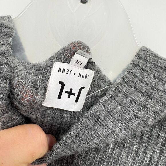 John & Jenn Varsity Stripe Gray Pink Mock Neck Pullover Sweater Top Large NEW - Picture 8 of 11